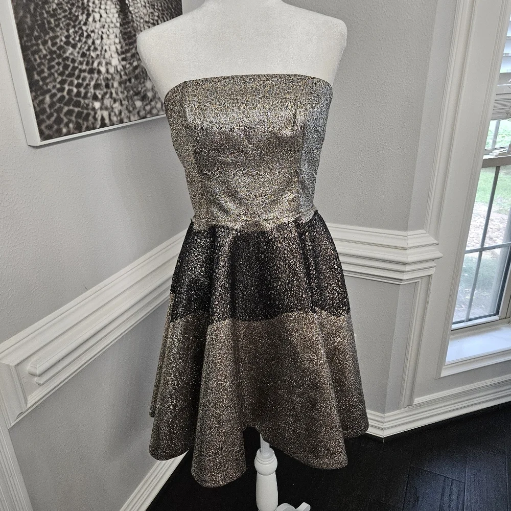 Anthropologie Sachin and Babi Foil Brocade Mini Dress size 8 black and gold - Picture 6 of 16